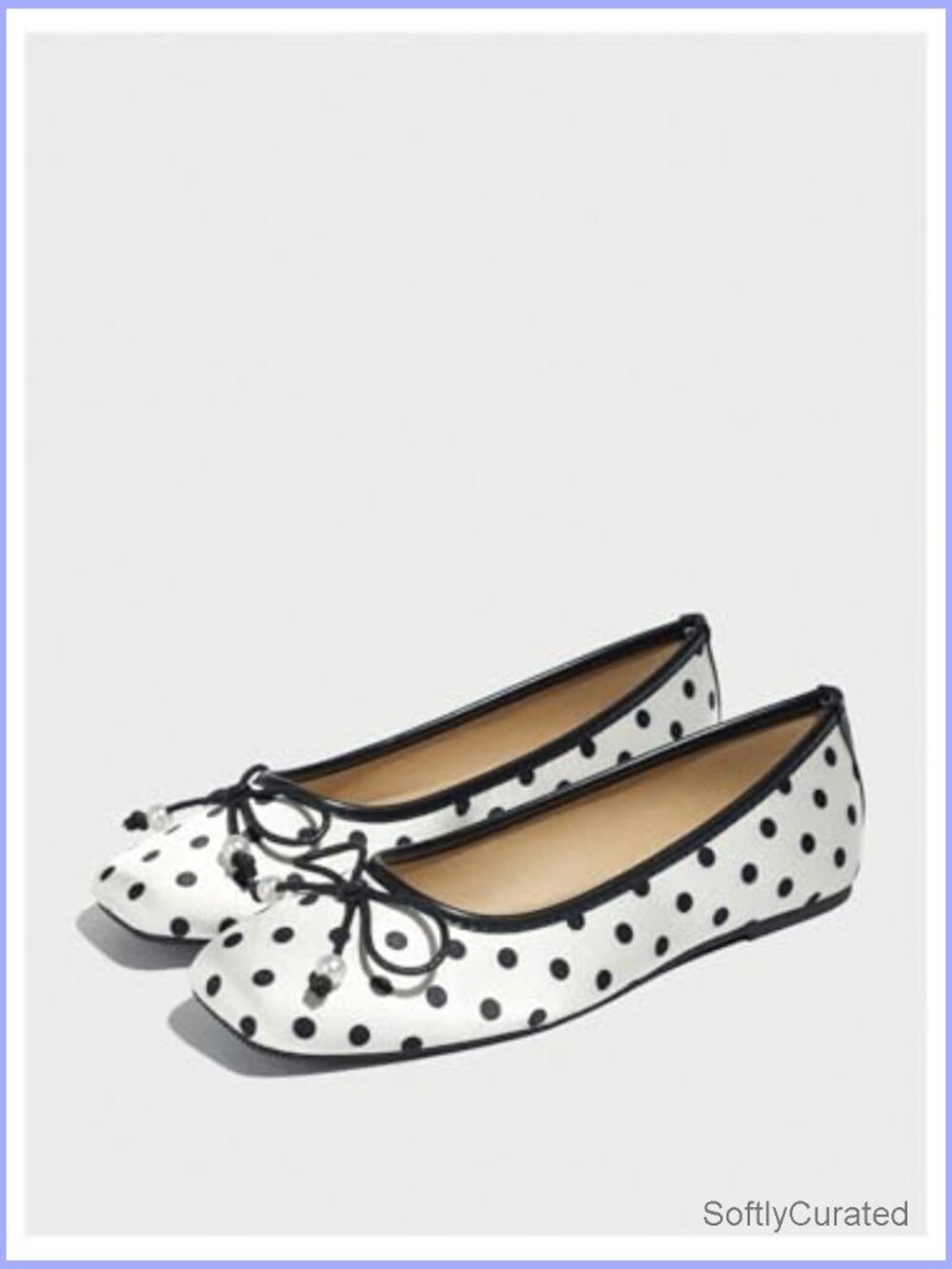 Women's Polka Dot Ballet Flats with Bow Knot and Lace Beading - Picture 3 of 6